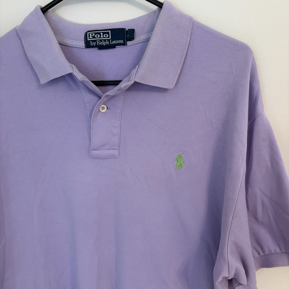 Ralph Lauren Shirt Mens Large Short Sleeve Polo Lightweight Purple Green Logo